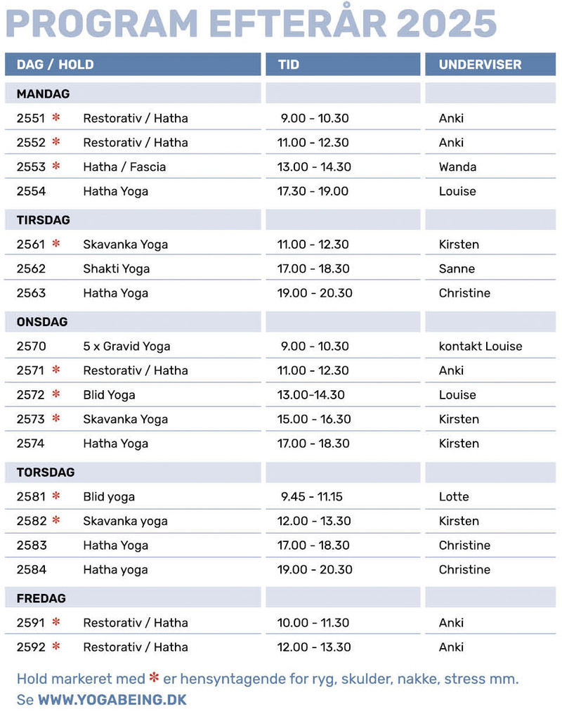 Yoga Being Program Efterår 2025